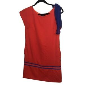 Elurde Red Orange Shift Dress With Scarf On Shoulder